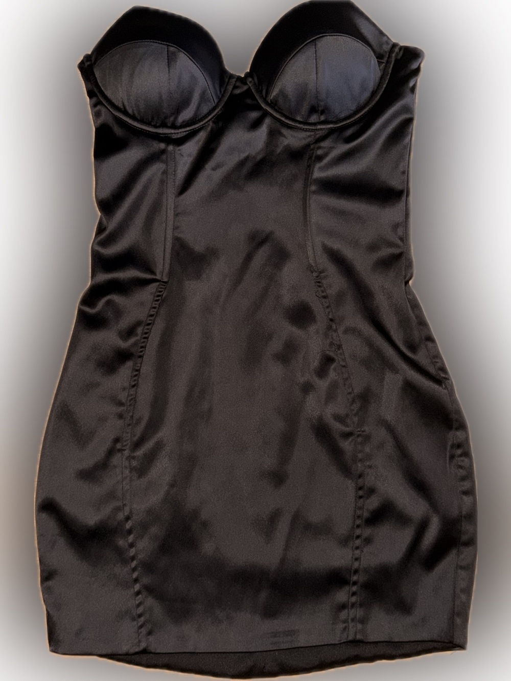 Black Satin Bustier Strapless Dress
